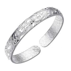 Vintage 925 Sterling Silver Floral Cuff Bracelet – Adjustable Bangle